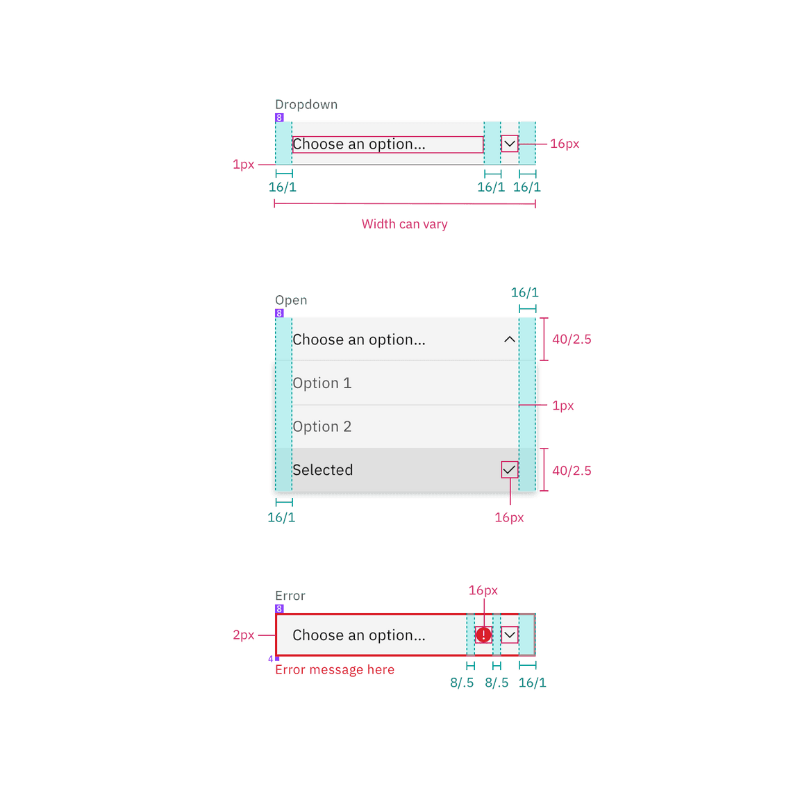 Structure and spacing for a closed dropdown Structure and spacing for a closed dropdown
