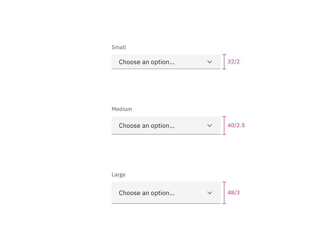 Sizes for dropdown Sizes for dropdown