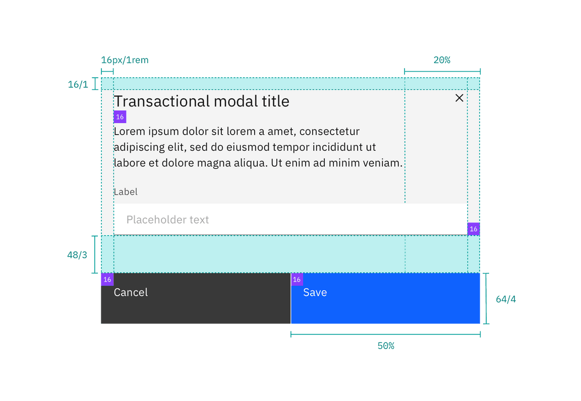 Structure and spacing measurements for a transactional modal Structure and spacing measurements for a transactional modal