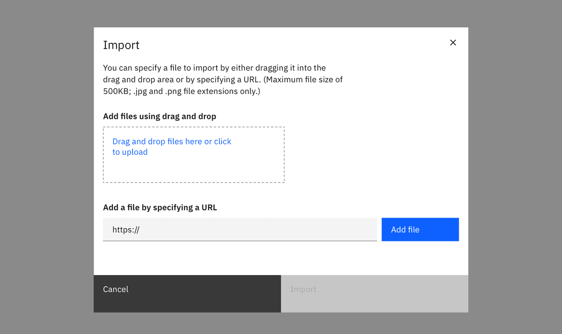 Example of an import modal Example of an import modal