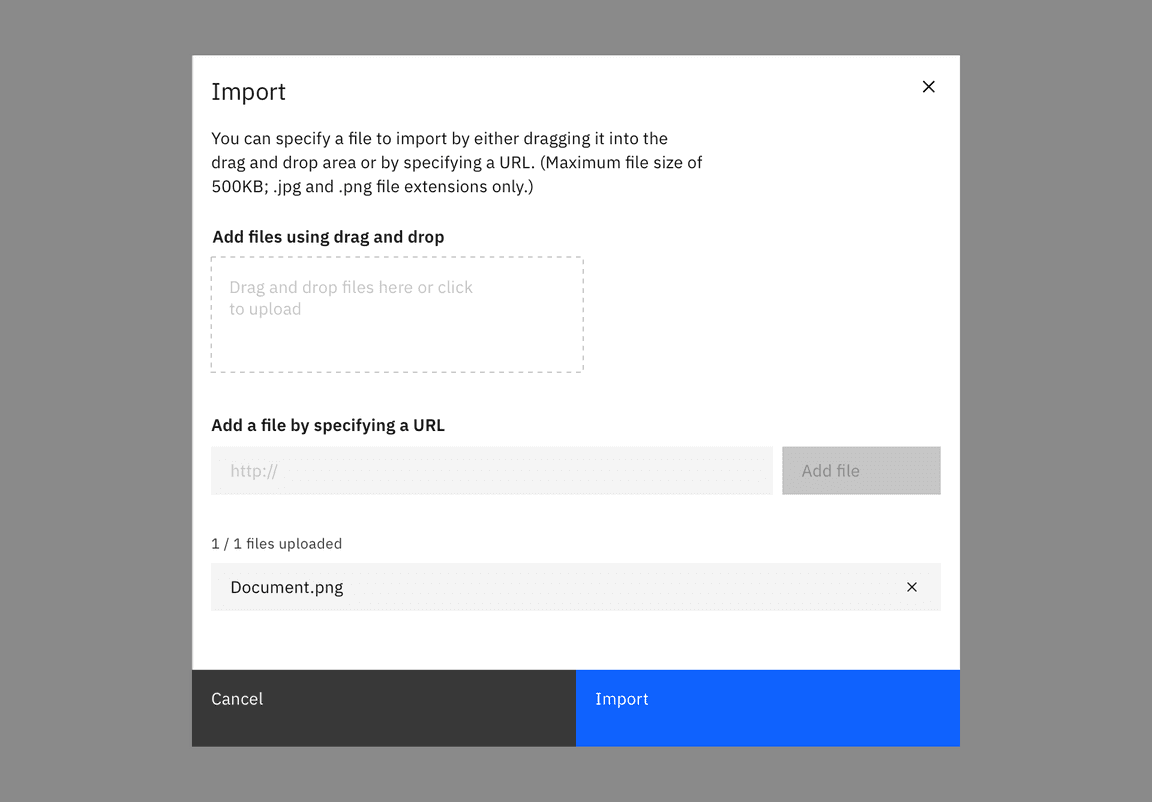 Example of loaded files in the import modal Example of loaded files in the import modal